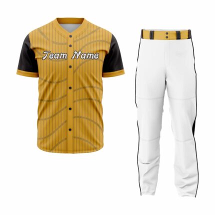 Custom Yellow Black Pinstripe Black-White Authentic Baseball Uniform