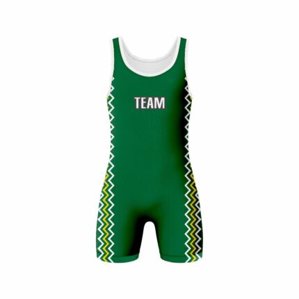 CUSTOM Green Yellow white WRESTLING SINGLET