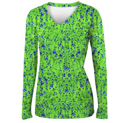 Custom Sublimated Neon Green Speckled Women's V-Neck Performance Fishing Shirt