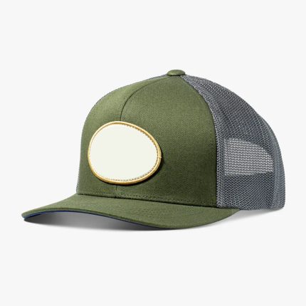 Custom Olive Green & Charcoal Mesh Trucker Cap with Oval Blank Patch Panel