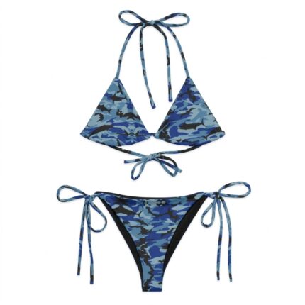 Custom Ocean Blue Shark Camo String Bikini Set