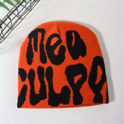 Custom Orange & Black Jacquard Graphic Knit Beanie
