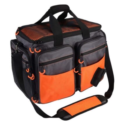 Custom Dark Grey & Safety Orange Heavy-Duty Marine Tackle Bag